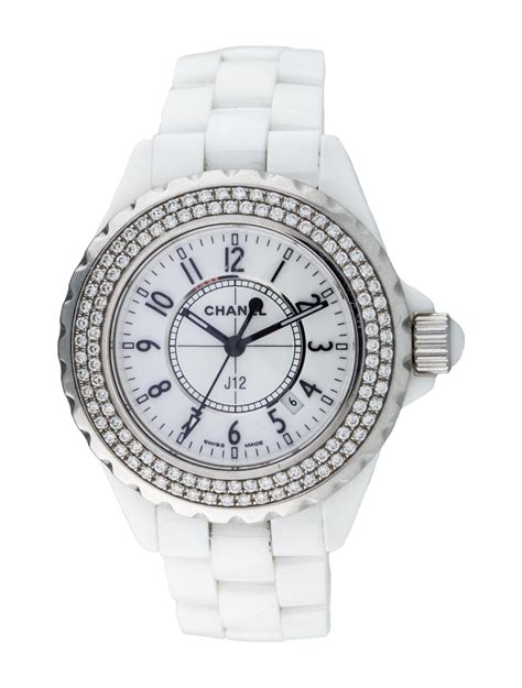 chanel watch bracelet|white Chanel watch with diamonds.